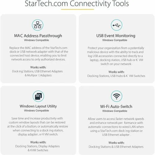 StarTech.com connectivity tools with icons and descriptions on a white background