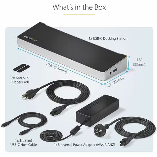 StarTech 4K USB-C Triple Monitor Docking Station with 100W Power Delivery