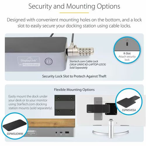 StarTech Hybrid USB-C / USB-A Dual 4K Dock with 60W Power Delivery