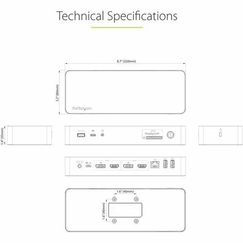 StarTech Hybrid USB-C / USB-A Dual 4K Dock with 60W Power Delivery
