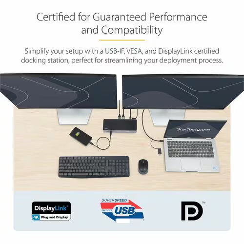 StarTech Hybrid USB-C / USB-A Dual 4K Docking Station with 100W Power Delivery