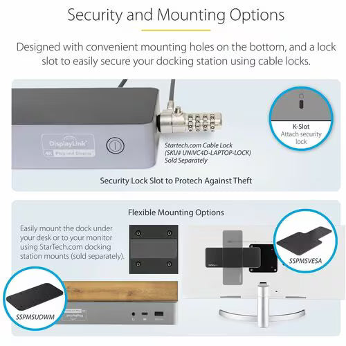 StarTech Hybrid USB-C / USB-A Dual 4K Docking Station with 100W Power Delivery