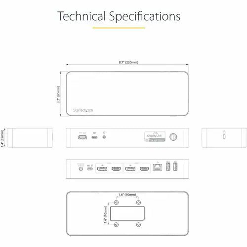 StarTech Hybrid USB-C / USB-A Dual 4K Docking Station with 100W Power Delivery