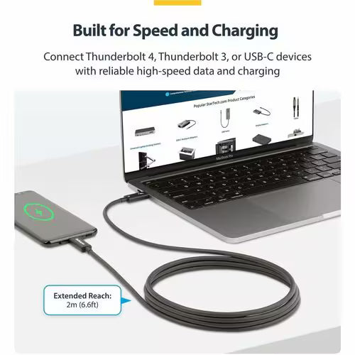 StarTech A40G2MB-TB4-CABLE Thunderbolt 4 Cable 2m 40Gbps with 100W PD