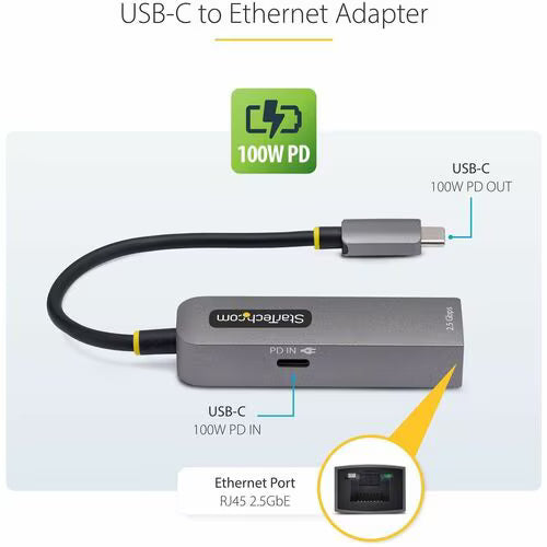 StarTech 2GPD3-USB-C-ETHERNET USB-C to 2.5GbE Adapter with 100W PD