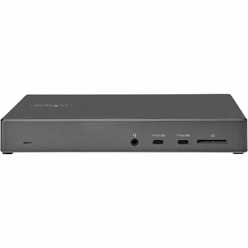 Black electronic device with ports on a white background