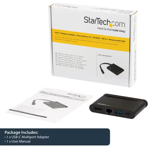 StarTech USB-C Docking Station with HDMI, Ethernet and 100W Power Delivery