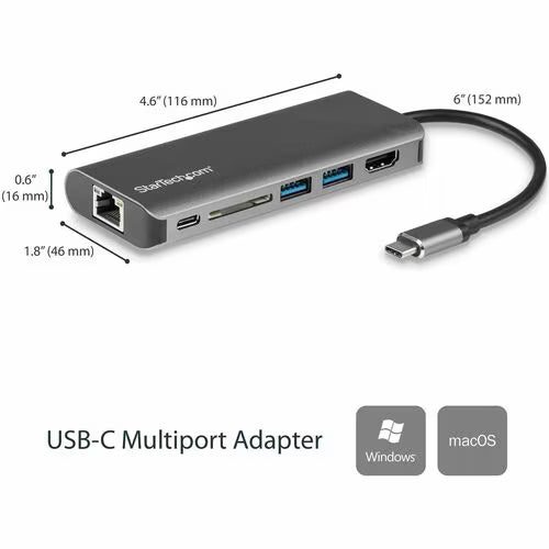 StarTech USB-C Docking Station with HDMI, Ethernet, SD Card Reader and 60W Power Delivery